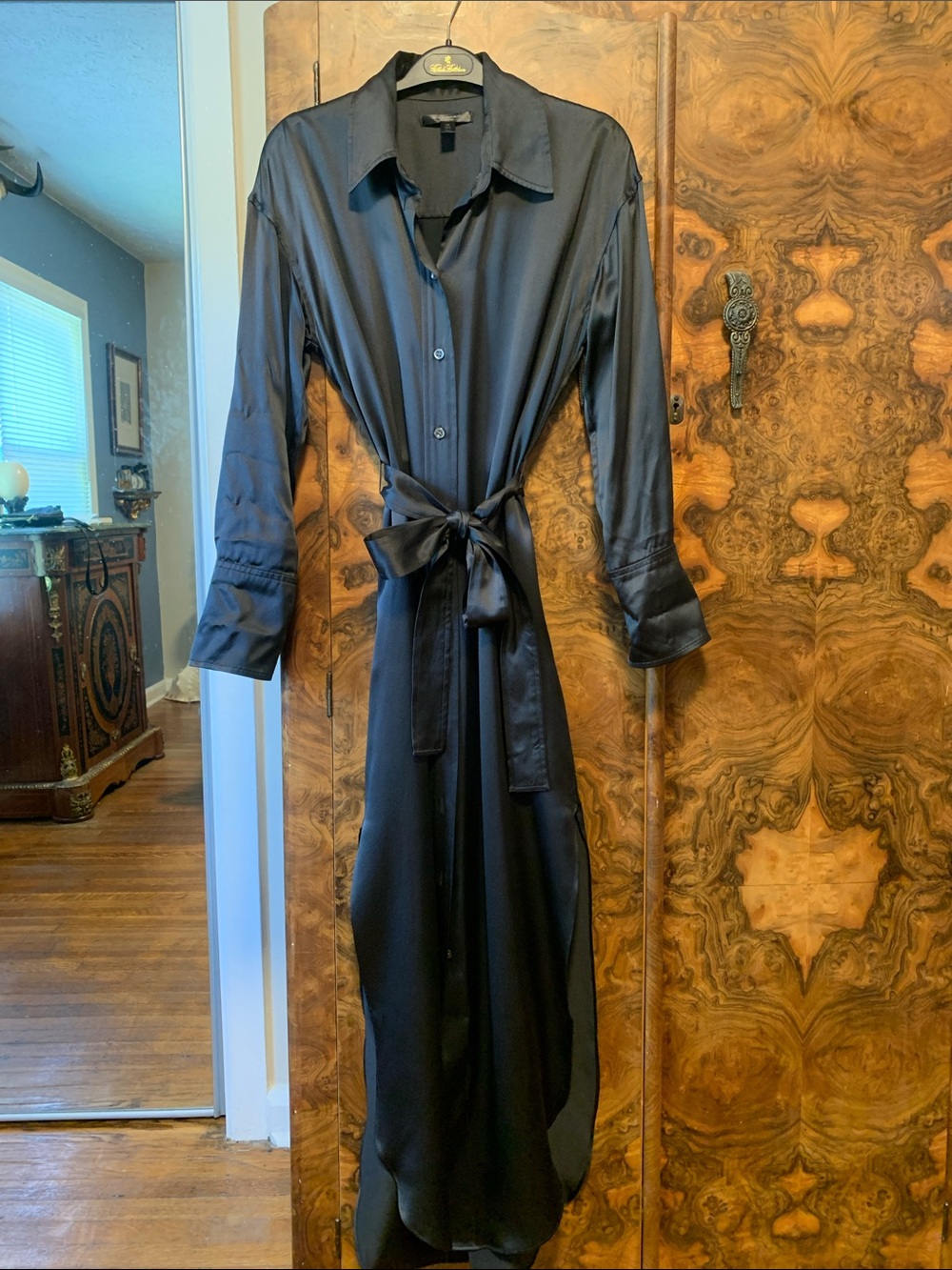 Banana Republic Muse Black silk Maxi Shirt Dress
